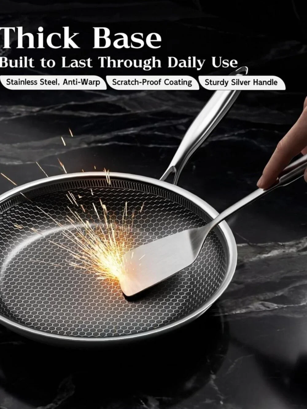 Nonstick Honeycomb Skillet Set, 8-10-12 Inch, PFOA-Free, Scratch-Proof, Oven